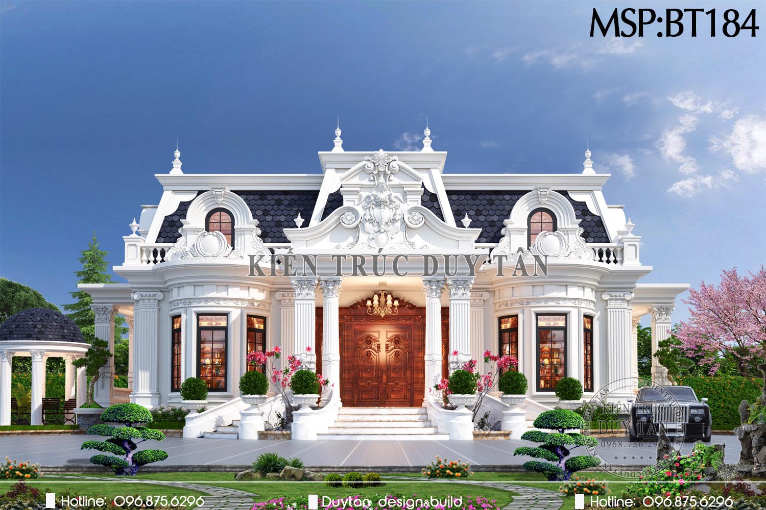 Mẫu nhà biệt thự 1 tầng mái Mansard 4 phòng ngủ- BT184