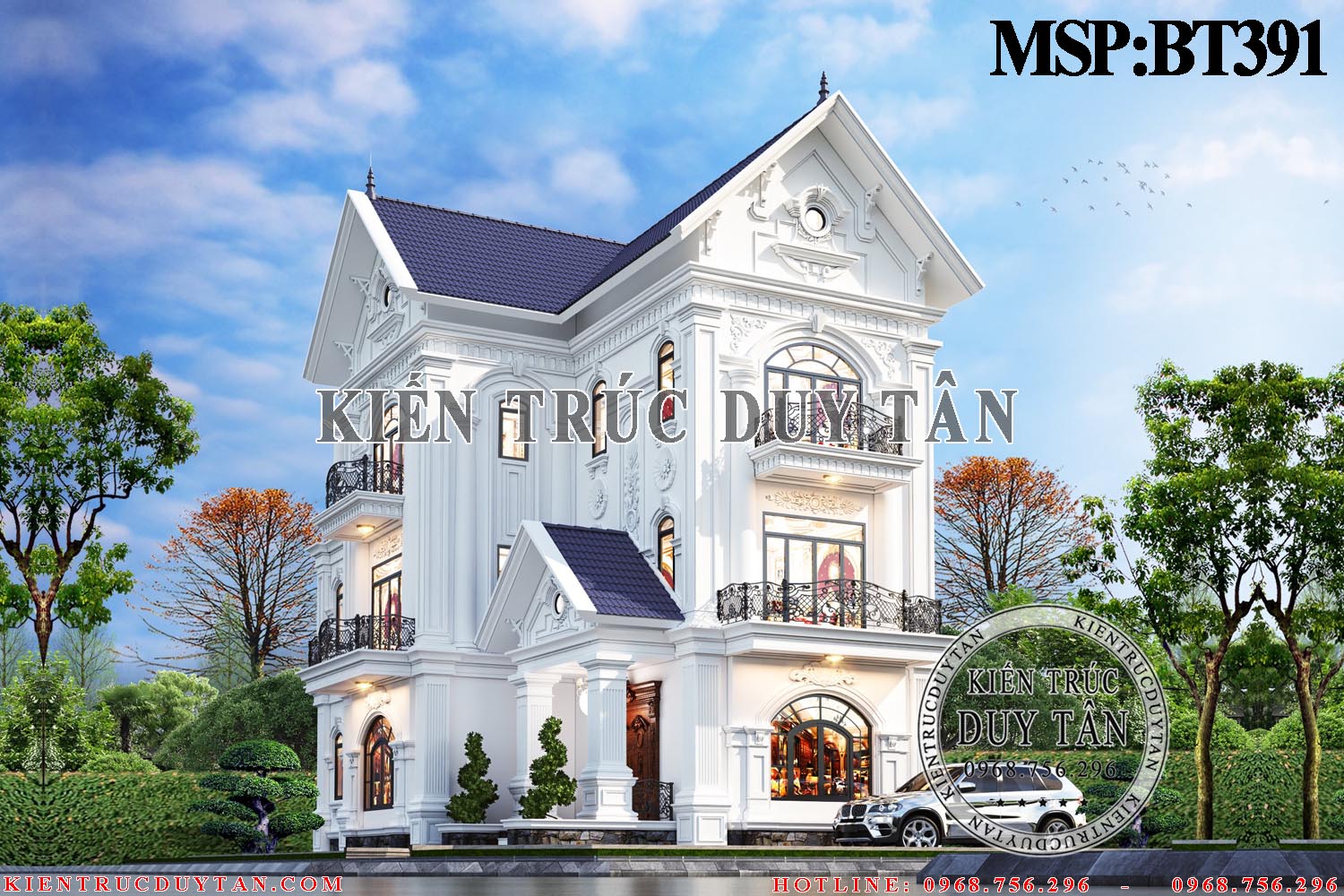 Thiết kế nhà 3 tầng mái Thái phong cách Tân cổ điển – BT391